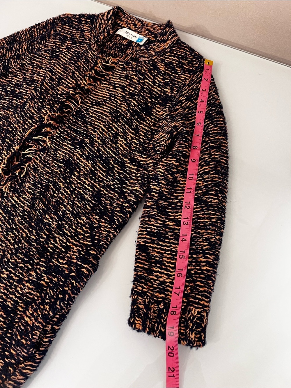 Anthropologie Sparrow Marled Peat Linen Wool Fringe Cardigan Sweater S - Picture 14 of 16